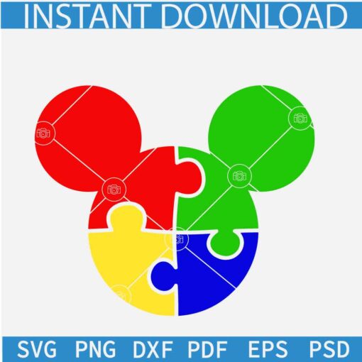 Mickey head Autism puzzle svg, Disney Autism awareness svg, Autism awareness Mickey svg