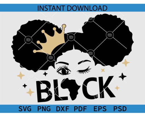 Black Queen African Map SVG, Black Queen Winking Afro Hair SVG