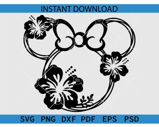 Minnie Mouse Flowers SVG, Minnie ears flowers SVG PNG PDG DXF