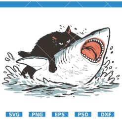 Cat Riding Shark SVG, Black Cat Summer SVG, Funny Cat Shark SVG