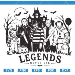 Legends Never Die Halloween Characters SVG, Retro Halloween characters SVG